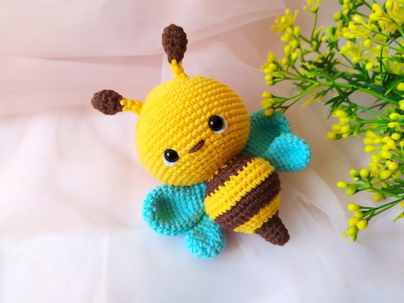 Baby Rattle Honey Bee. Honey Bee Decor. Stuffed Bee Toy. Crochet