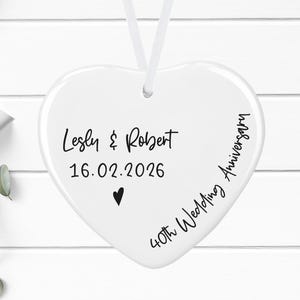 Personalised 40th Wedding Anniversary Gift | Ruby Anniversary | Keepsake | Gift | Bauble | Ceramic Decoration | Heart