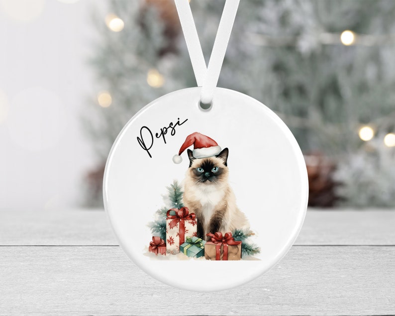 Personalised Cat Christmas Bauble Ceramic Round Pet Cat Lover Cat Gift