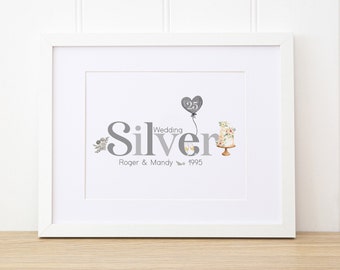Personalised Silver Wedding Anniversary Framed Print | Wall Art | Wedding Anniversary Gift | Personalised Gift | Silver Wedding Anniversary