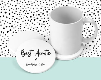 Personalised Coaster | Auntie Coaster | Keepsake | Personalised Gift | Best Auntie | Home Decoration | Matte Ceramic Coaster | Gift