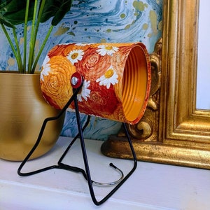 Recycled Tin Can Desk Lamp: Retro Floral Bedside Light