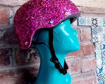Bicycle helmet for cycling , bmx or skateboarding lovers, customised with glitter