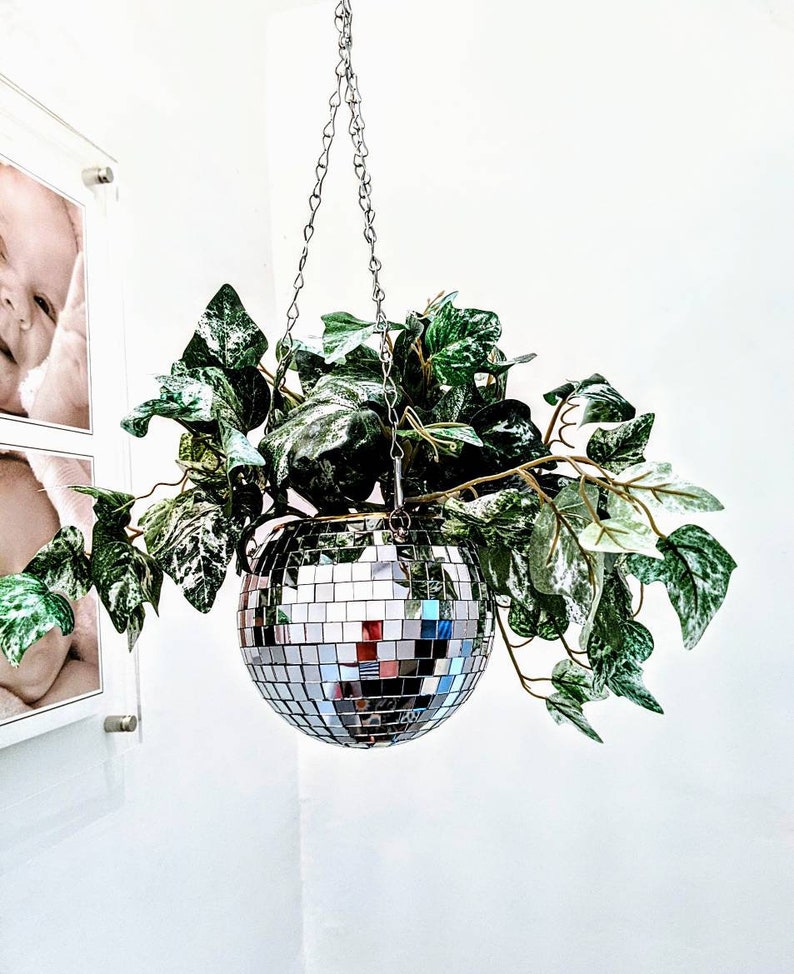 Mirror Ball Planter Disco Ball Planter Hanging Planter Etsy