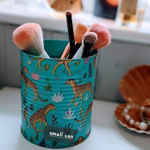 Handmade Upcycled Leopard Print Makeup Brush Holder: Eco-Friendly Desk Organizer