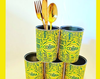 Personalised cutlery holder, cafe, juice bar, restaurant advertising cutlery tin, utensils pot, sustainable gift