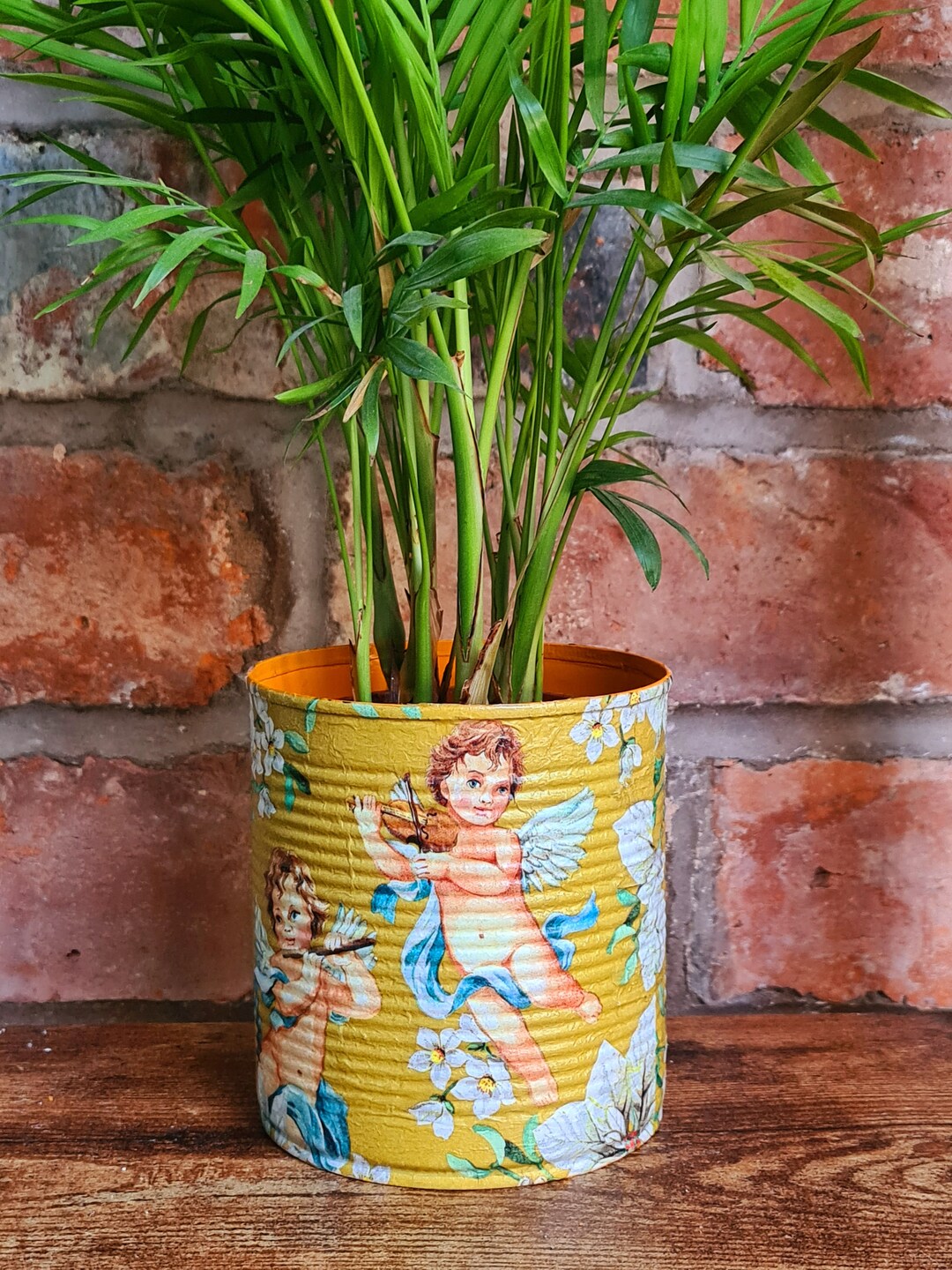 Tin Pot Upcycled Tin Can Planter: Patterned Rustic Decor - Etsy
