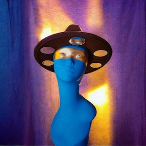 Celestial Mirror Fedora Hat – Black Wide Brim Festival Hat with Moon Phase Detail