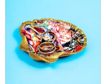 Customised Shell Trinket And Jewellery Dish- Ring Holder- Tea Light Holder - Hand Painted With Gold - Newlyweds Gift