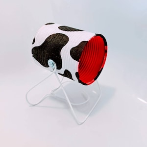 Colourful Tin Can Lamp – Cow Print Upcycled Lighting – Boho Sustainable Decor for Creative Spaces