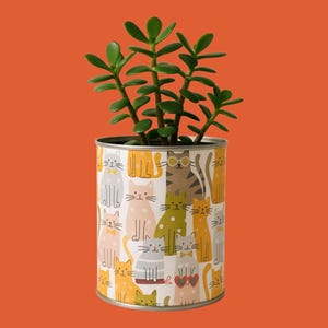 Cadeau pour amoureux des chats | Jardinière en étain recyclé | Design excentrique en papier de soie pour chat | Cache-pot écologique | Cadeau décoratif fait main