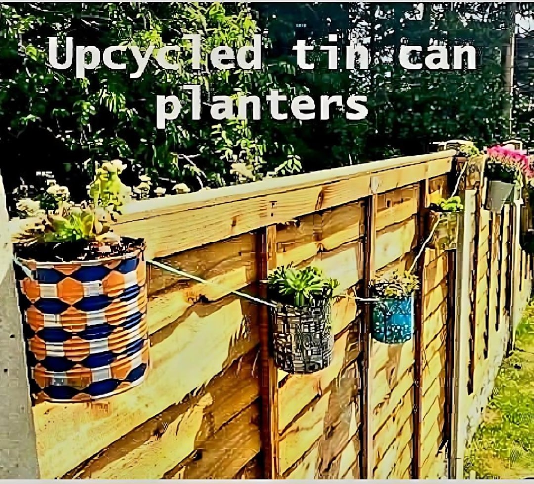 Handmade Fence Planter: Balcony Planter, Colorful Tin Can Plant Holder -  Etsy