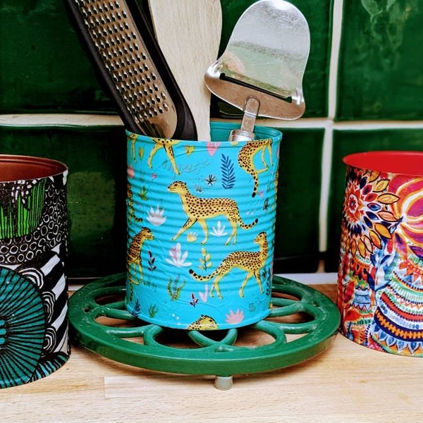 Blue patterned Kitchen utensil holder - leopard print decor - choose your own design