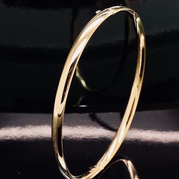 Solid 14K Yellow Gold 4mm High Polish Hinge Bangle Bracelet-7"