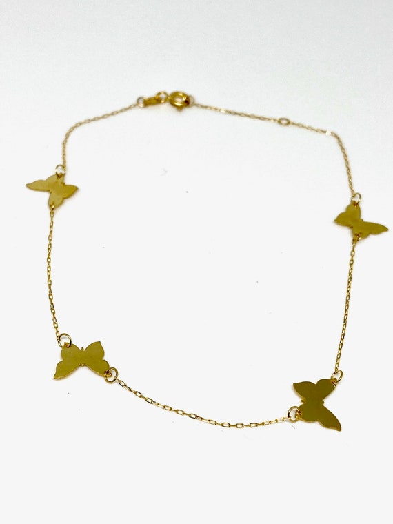 Fine 14K Yellow Gold Butterfly Station Adjustable Anklet Bracelet-9/10" Fine 14K Yellow Gold Butterfly Station Adjustable Anklet Bracelet-9/10"