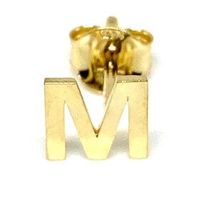 Solid 14K Yellow Gold Initial - M - Single Stud Earring
