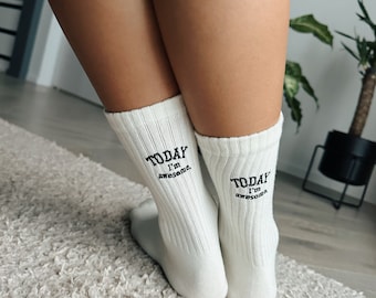 Funny Embroidery Letter Cotton Socks Today I’m Awesome Designer Socks Thread Sock for Men Women