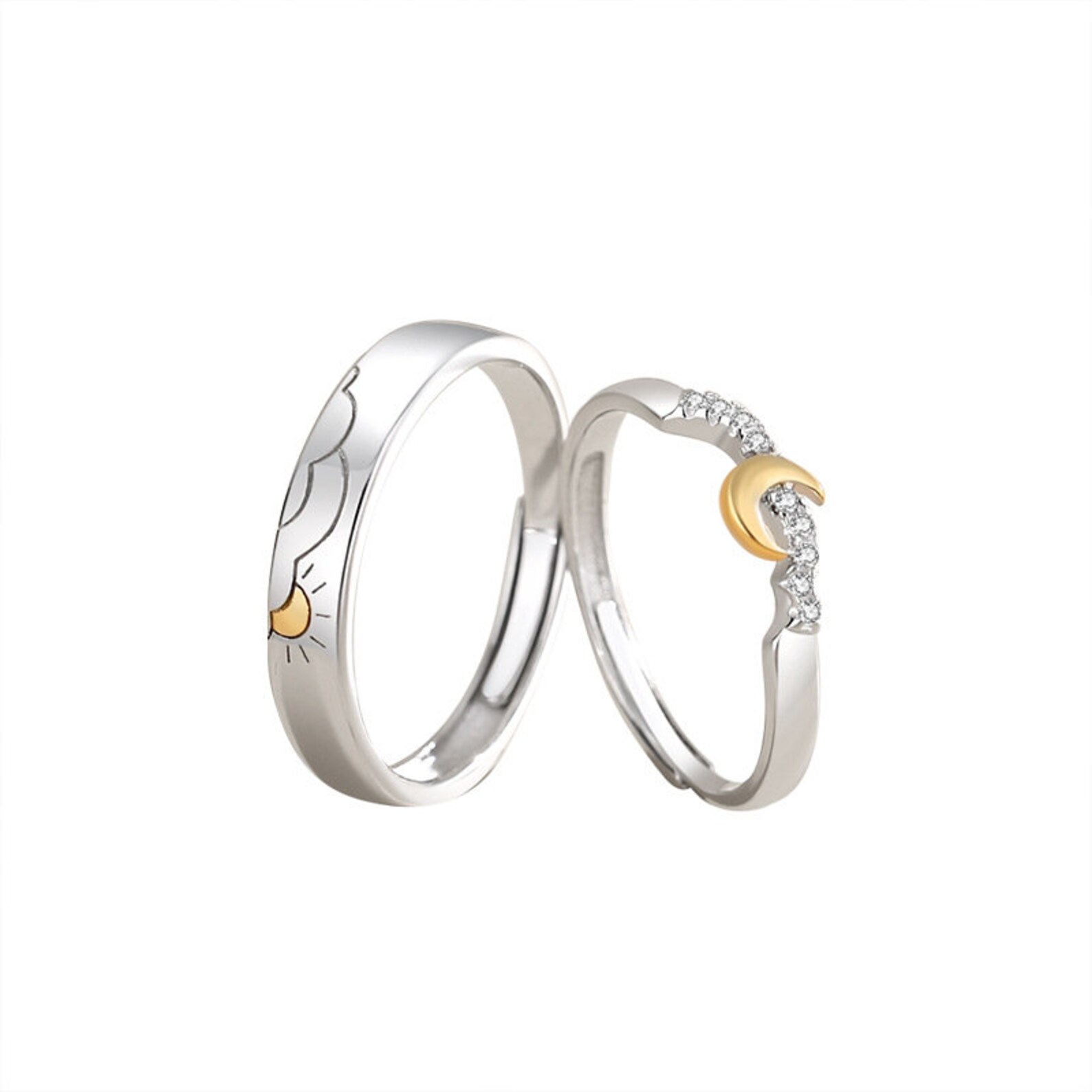 Sun Moon 925 Sterling Silver Couple Rings Promise Rings for - Etsy