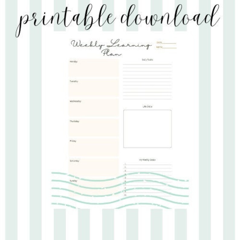 Printable Download Weekly Learning Plan Sheet for Etsy