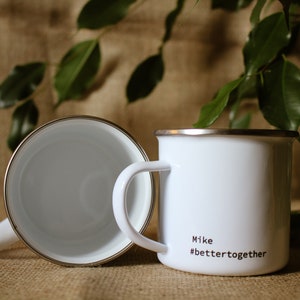 Tasse en métal personnalisée, Nom sur, Tasses de camping, Tasse émaillée, Tasse cadeau, Design sur mesure, Coupe anniversaire, Cadeau de Noël, Cadeau durable