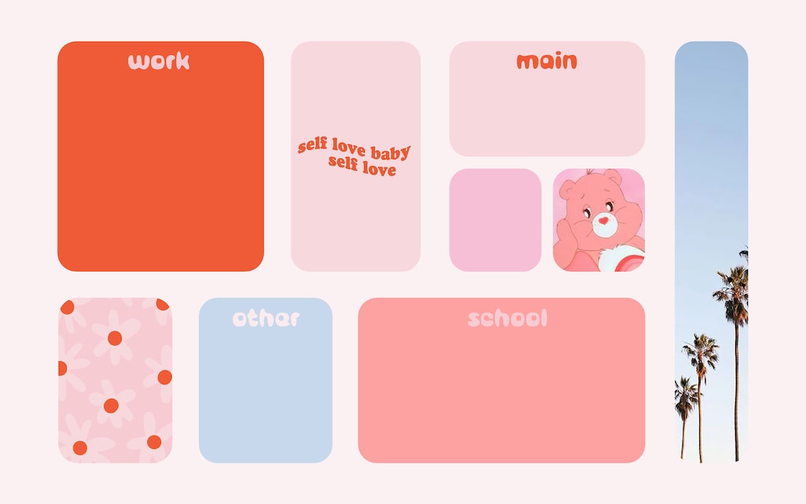 Desktop Organizer Wallpaper Pink Theme Etsy