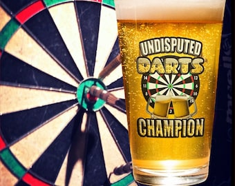 Undisputed Darts Champion, Pint Glass, Darts Gift, Darts glass, Funny Darts, darts gift, funny darts gift, pint Glass, darts gifts for men
