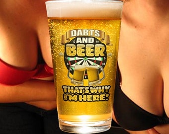 Darts & Beer Thats Why Im Here Pint Glass Unique Funny Gift Novelty Glass Humorous Fun Unique Gifts For Him Her Alcohol Fathers Day Sports
