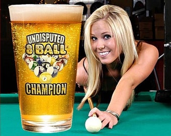 Champion, Pint Glass, Beer Glass, Pool, Billiard,  Pilsner Glass, 8 Ball, One Of A Kind, Eight Ball, Billiard Glass, Pool Gift, Pool Tumbler
