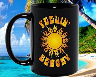 Feelin Beachy Mugs, Mug, Honeymoon, Beach, Wedding, Vacation, Marriage, Ocean, Sea, Tropical, Drink, Coffee Mug, Tea Cup