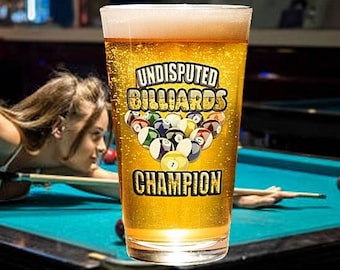 Billiard, Champion, Pilsner Glass, Pint Glass, Beer Glass, Pool, 8 Ball, One Of A Kind, Eight Ball, Billiards Glass, Pool Gift, Pool Tumbler
