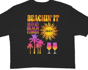 Beachin It 2024 Siesta Key Beach Crop Top T Shirt Croptop T-Shirt Tshirt Honeymoon, Beach, Wedding, Vacation, Marriage, Ocean, Sea,