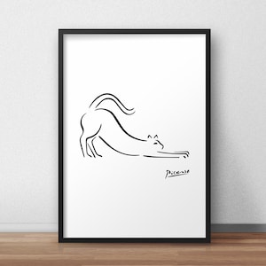 Picasso Cat Line Art Print: Minimalist Animal Poster