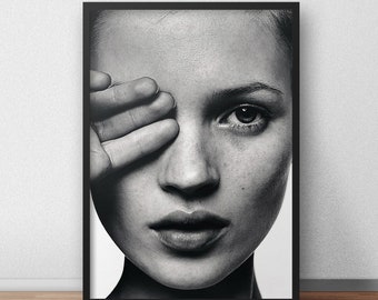 Impression portrait Kate Moss : oeuvre d'art murale mode moderne (téléchargement numérique)