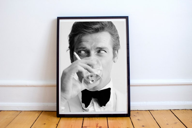 Roger Moore Poster Bond Martini Roger Moore James Bond Print Etsy