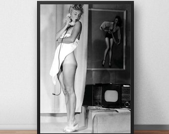 Marilyn Monroe Vintage Print, Black and White Hollywood Photography, Bedroom Wall Art Poster (Digital Download)