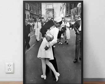 V-J Day Kiss Times Square Photo Print, Iconic Romantic Black and White Photography, Couple Wall Art (Digital Download)