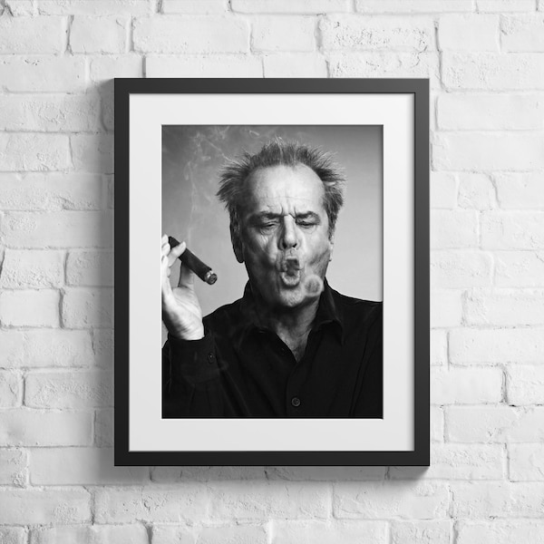 Jack Nicholson art • Jack Nicholson poster Jack Nicholson Wall Art Black and white print Jack Nicholson Cigar Digital Print Printable Art