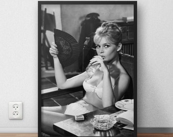 Fotografía de Brigitte Bardot en bikini, impresión vintage de Hollywood en blanco y negro (descarga digital)