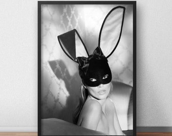 Impression photo avec masque de lapin Kate Moss : oeuvre d'art murale tendance (téléchargement numérique)