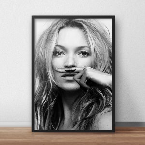 Kate Moss Moustache Art Print: Fashion Wall Decor (Digital Download)