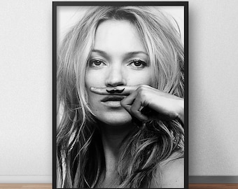 Impression d'art Kate Moss moustache : décoration murale tendance (téléchargement numérique)