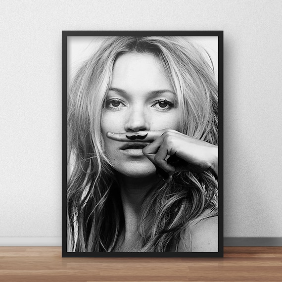 Kate Moss Moustache Wall Art Fashion Print Kate Moss Print