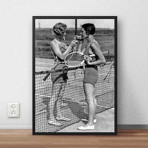 Vintage Tennis Photo Print Women Smoking Players Gift Wall 