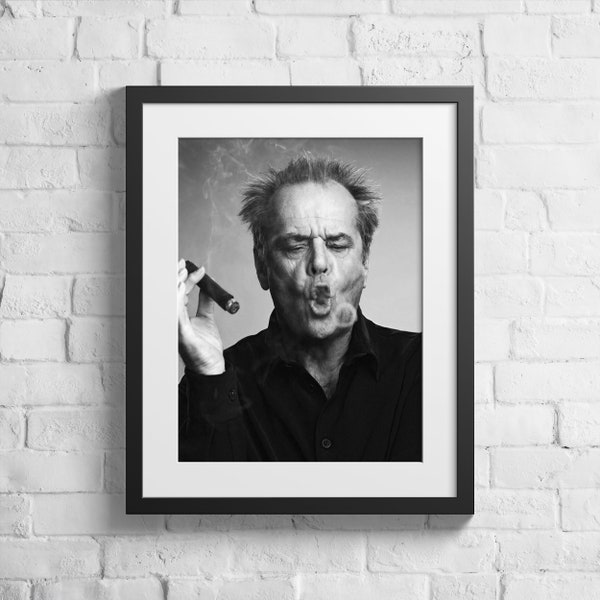 Jack Nicholson art • Jack Nicholson poster Jack Nicholson Wall Art Black and white print Jack Nicholson Cigar Digital Print Printable Art