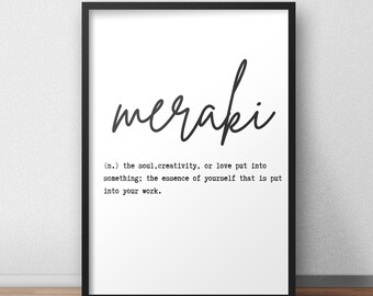 Meraki Definition Print, Greek Inspirational Art, Minimalist Poster