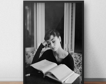 Audrey Hepburn Reading Photograph: Movie Poster Art Print