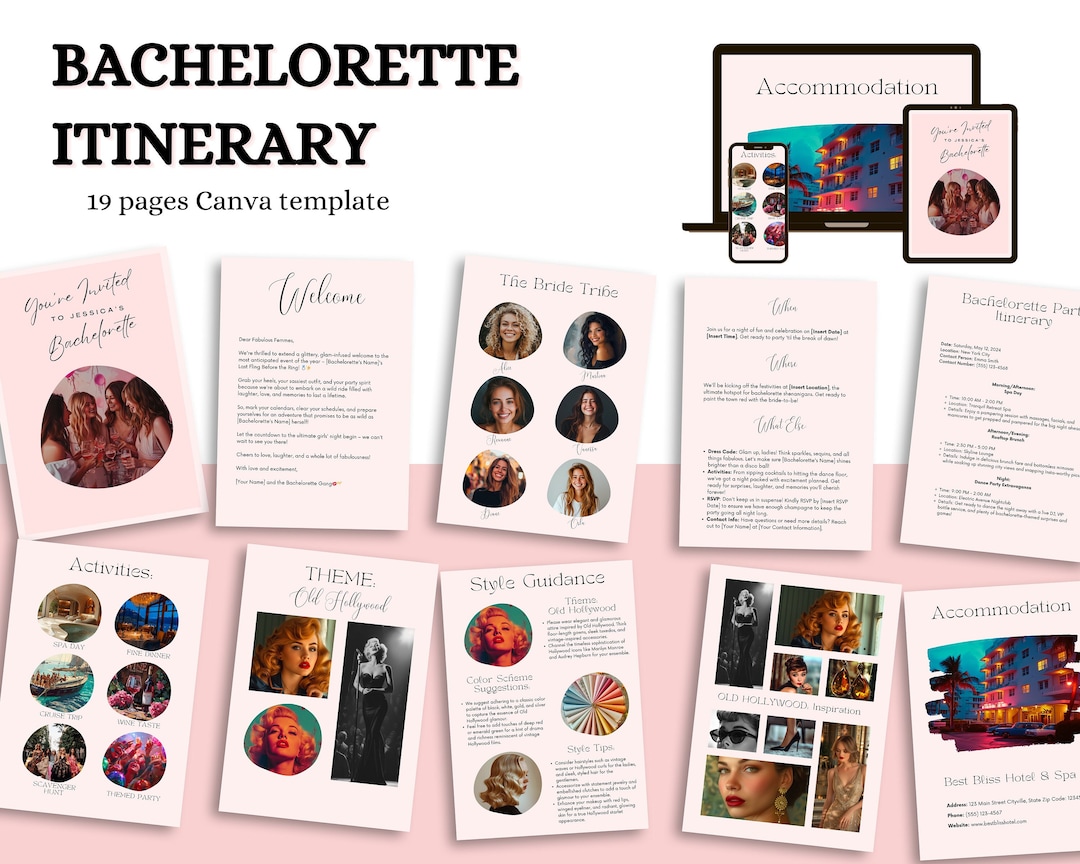 Bachelorette Itinerary Template, Canva Template, Bachelorette Party