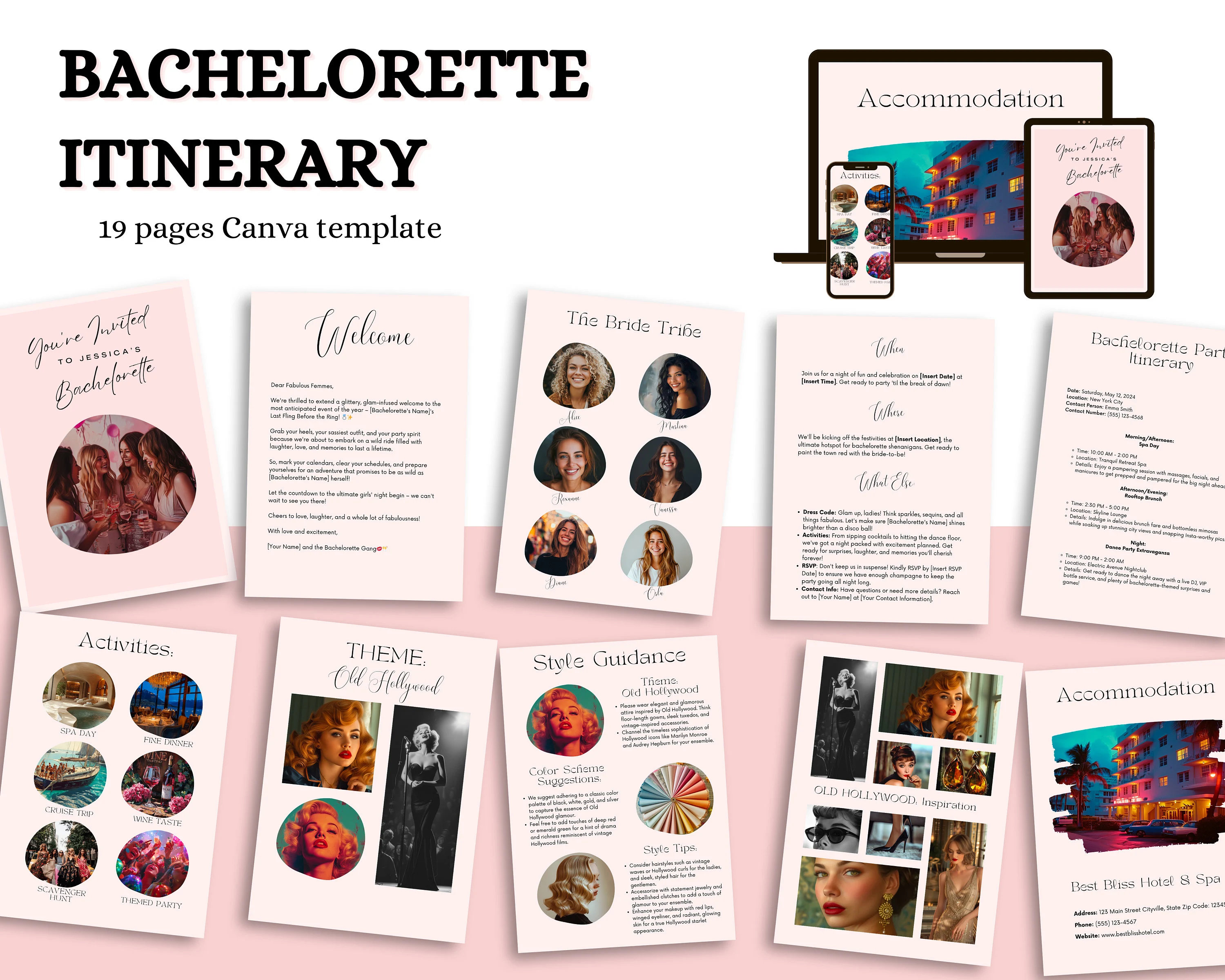 Bachelorette Itinerary Template, Canva Template, Bachelorette Party