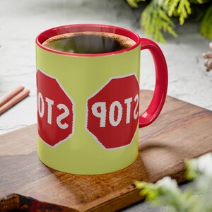 POTS - STOP Sign Distortion Ceramic Mug- Backrooms Inspired (Fan Art) | Colorful Patterned Coffee Cup