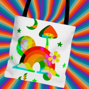 Trippy Dippy Rainbow Mushroom Dream Tote Bag